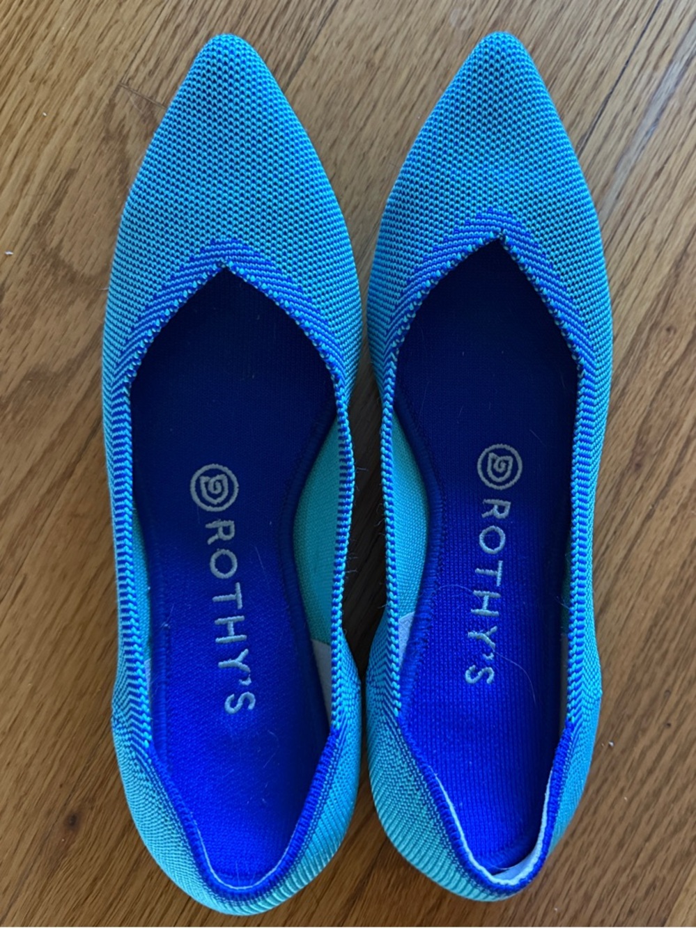 Rothy's Pointed-Toe Knit Flats in Aqua (RARE COLOR)